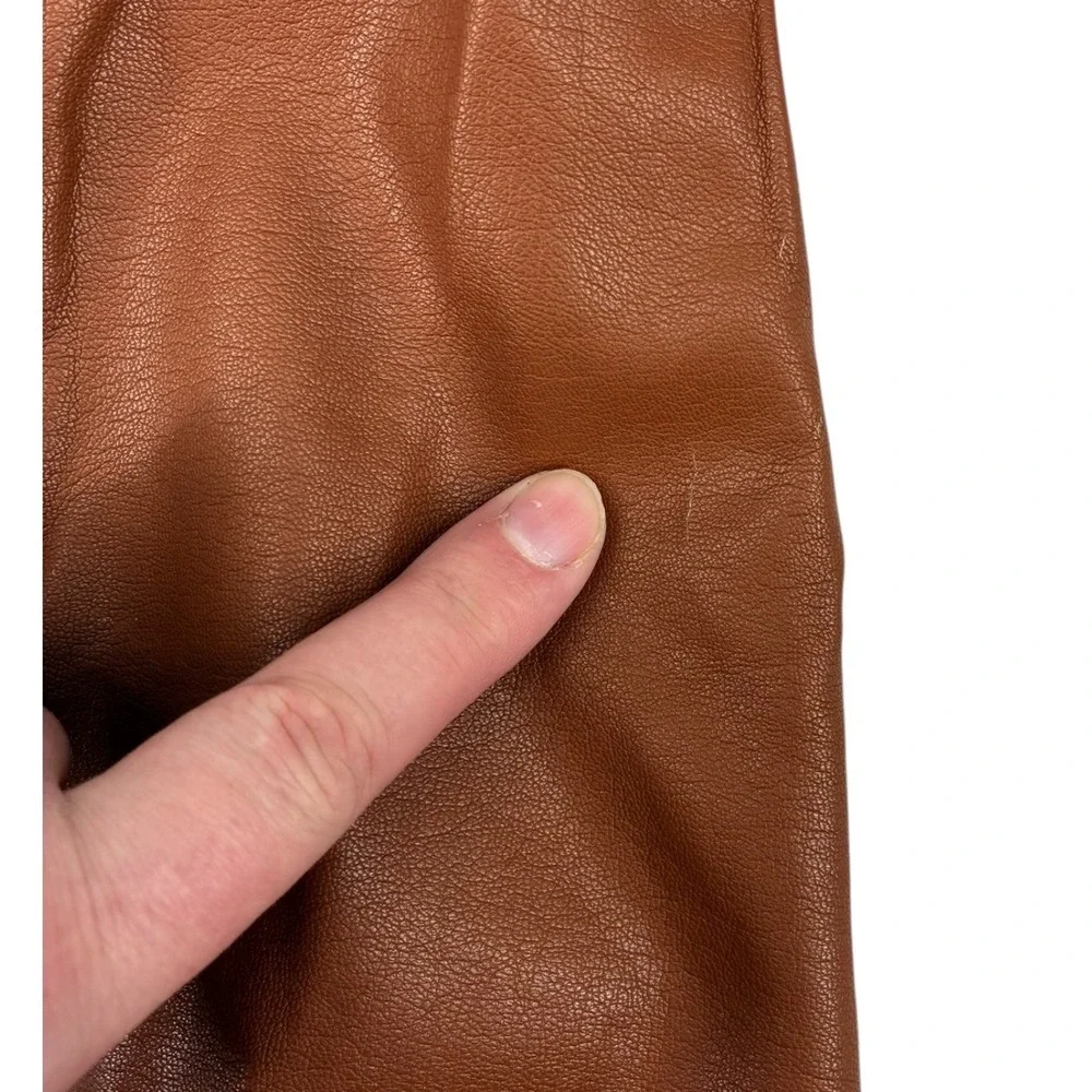 Free People Vegan Leather Buckle Mini Skirt‎ Brown Cognac Size 6 Moto Y2K